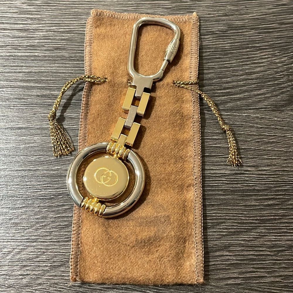 Gucci GG Monogram Gold/Silver Links Keychain Keyring